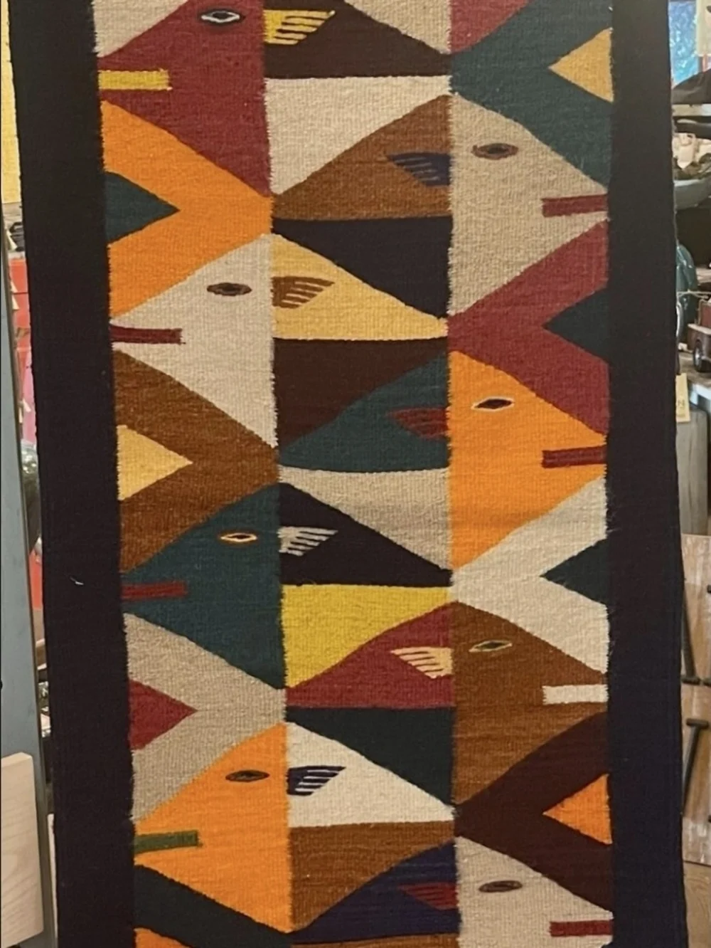 Picasso Bird Pattern Wool Runner - Multicolor Tribal Design
